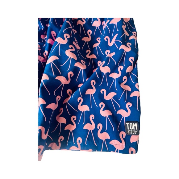 TOM & TEDDY Men Sz 2XL Flamingo Classic Swim Shorts Blue Pink UPF 50 NWT - Picture 2 of 10